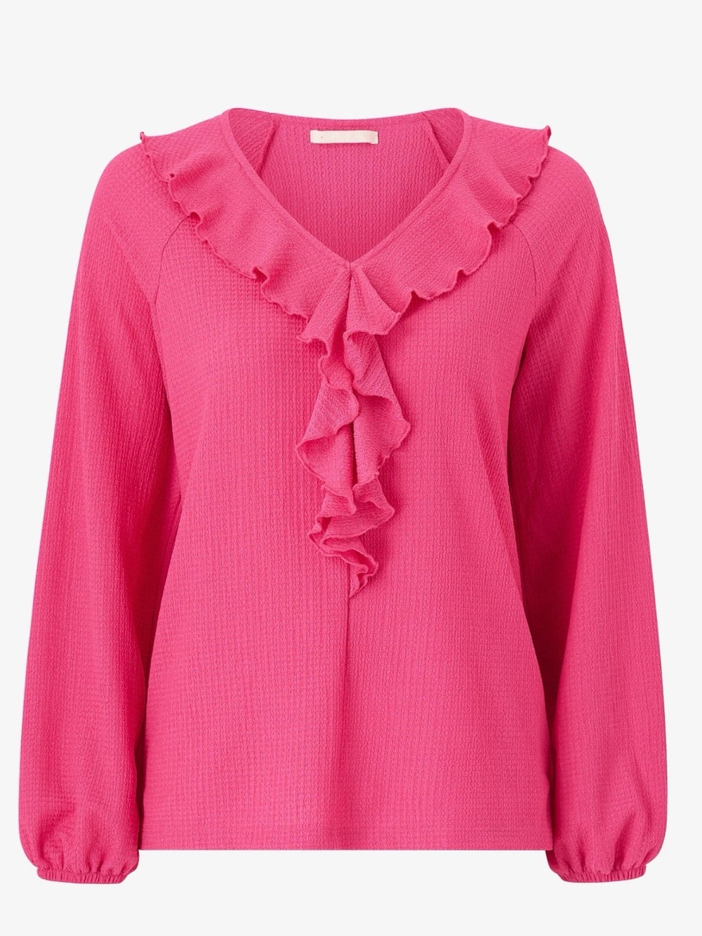 Ellos Ruffled V-Neck Long Sleeved Blouse in hot pink elastic cuffs 2X